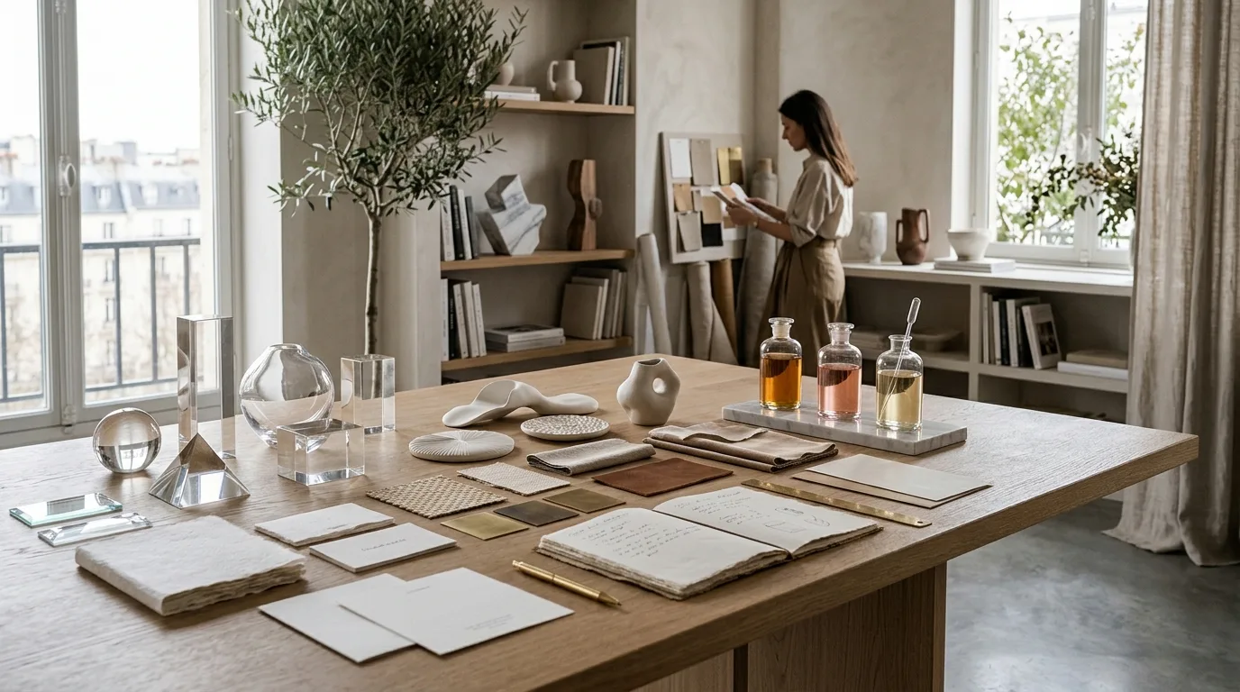FIONÉE Atelier — formulation studio with pearl and silver vessels