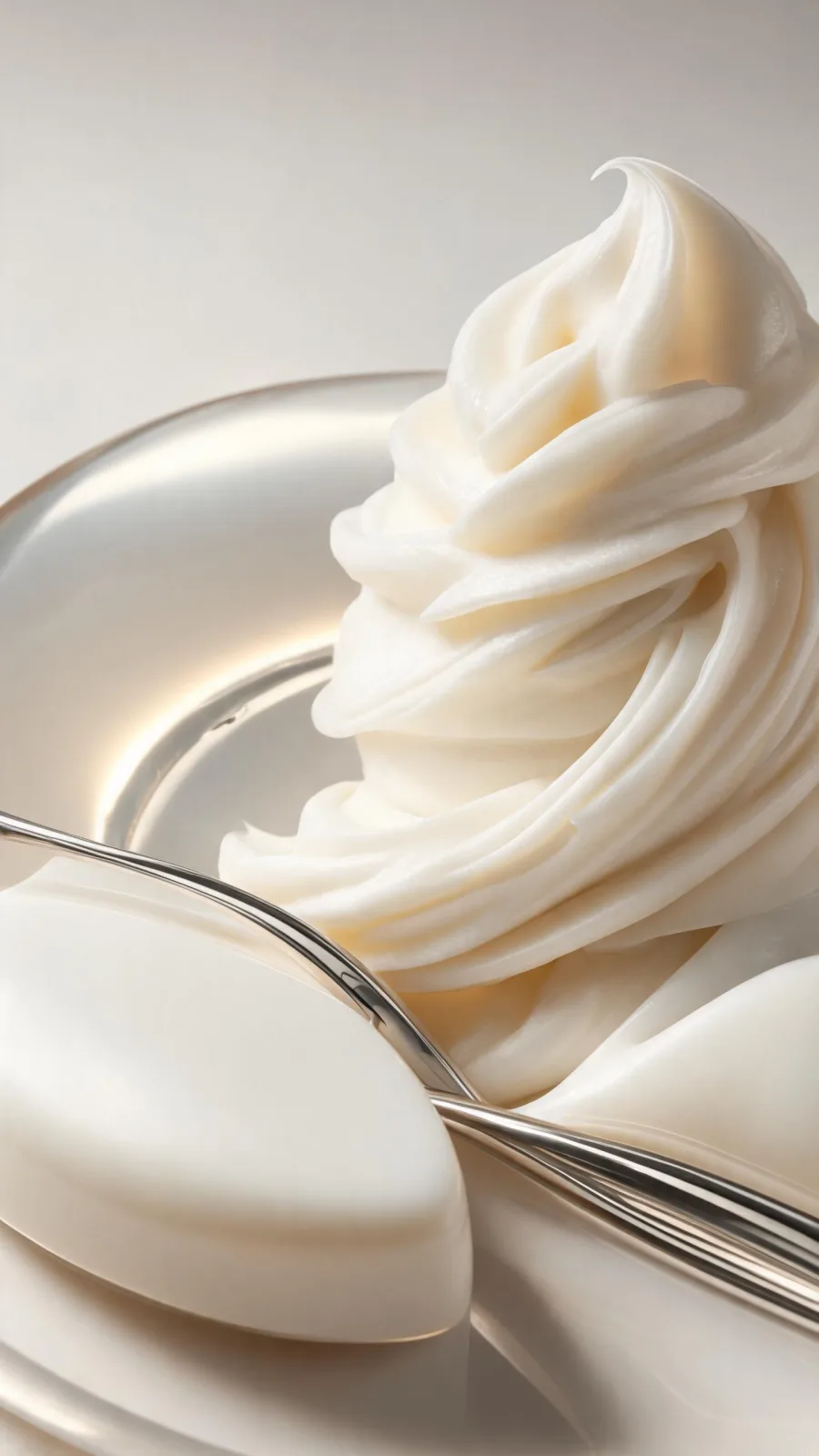 Décolleté & Body Firming Cream atmosphere — sculptural cream swirl and spatula