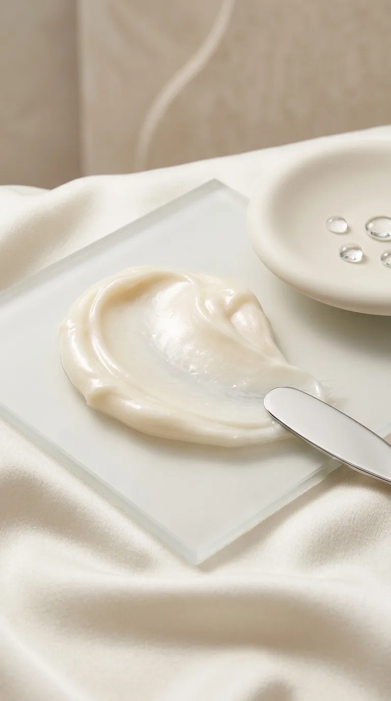 Intensive Treatment Mask atmosphere — rich cream on frosted glass with spatula
