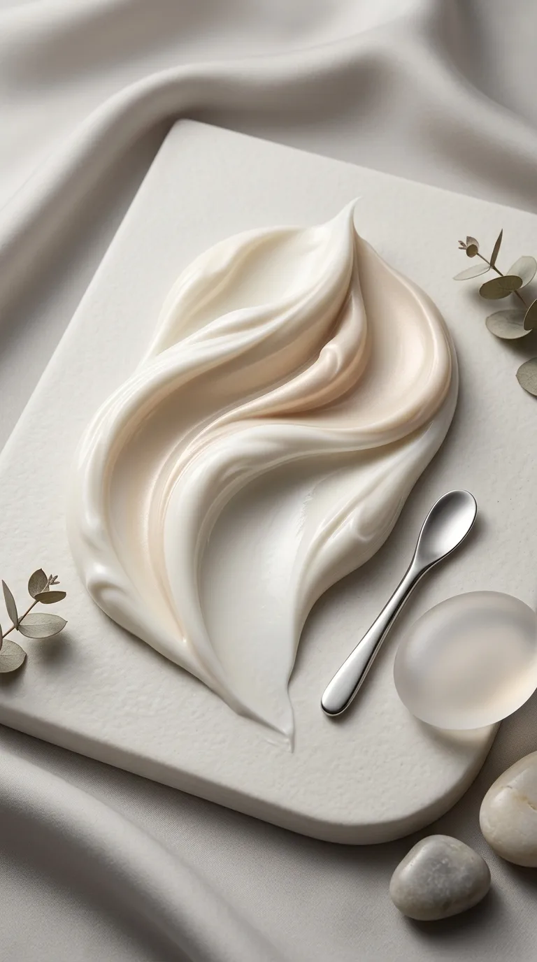 Pleiotropic Bust Cream atmosphere — sculptural cream with silver spatula